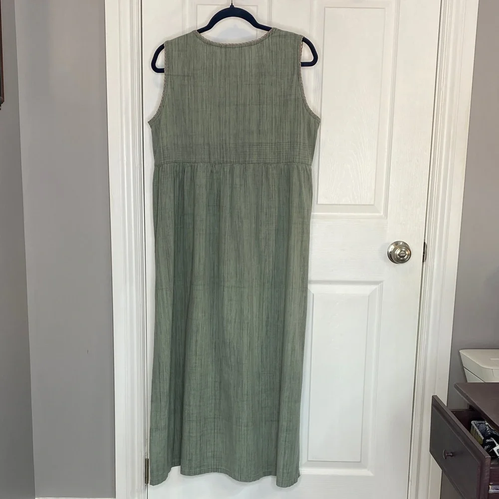 Vintage April Cornell Sage Cotton Embroidered Maxi Dress Cottagecore L - Picture 8 of 15